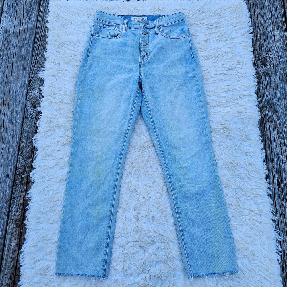Size 25 Madewell High Rise Boy Jean Slim Crop Buttonfly Stretch Light Denim Fray